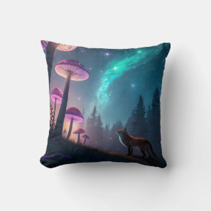 Coussin Forêt de renard fantaisiste aux champignons lumine
