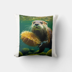Coussin Forêt de varech ludique : Le monde de la loutre