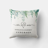 Coussin Forêt de verdure d'eucalyptus fougères noms mr mrs (Verso)