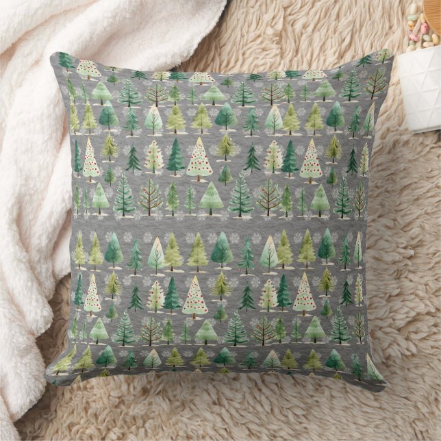 Coussin Forêt des arbres de Noël en gris acier (Couverture)