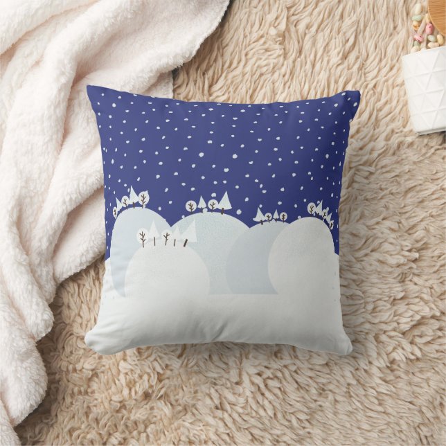 Coussin Forêt d'hiver paisible avec neige et flocons de ne (Couverture)