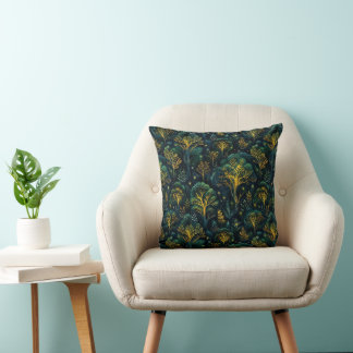 Coussin Forêt enchantée émeraude foncé bois magique