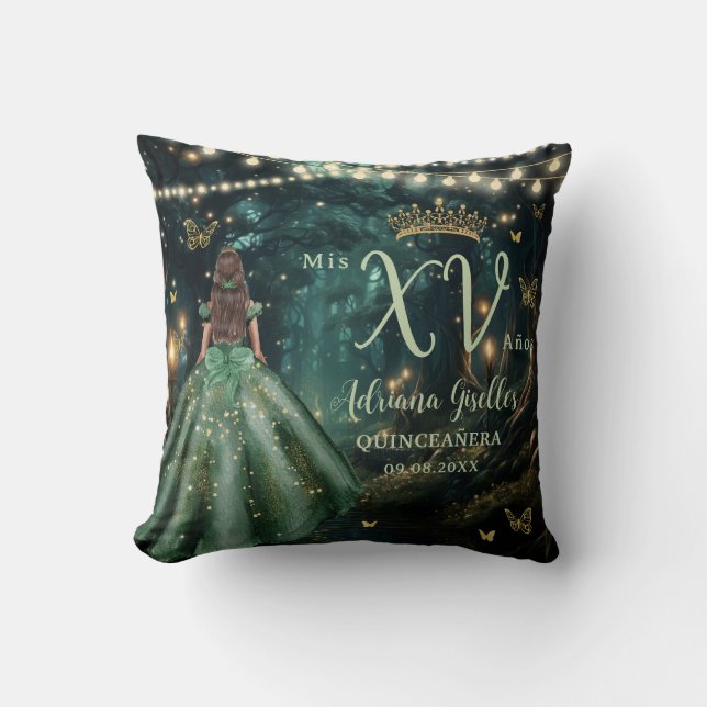 Coussin Forêt enchantée vert émeraude Quinceañera Photo (Recto)