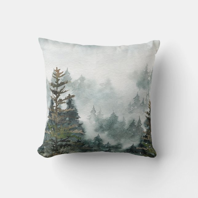 Coussin Forêt forestière d'hiver Foggy Mountain Forest (Recto)