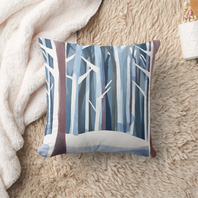 Coussin Forêt hivernale enneigée | Aquarelle simple modern (Couverture)