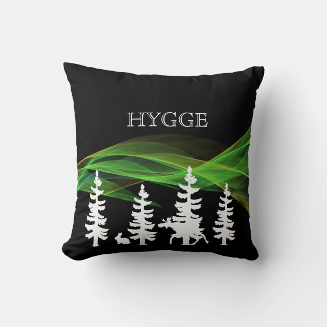 Coussin Forêt hybride aux lumières noir blanc et nord (Recto)