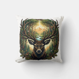 Coussin Forêt Majestueuse Cerf Nature Art Faune