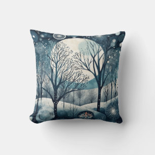 Coussin Forêt Nordique au Clair de Lune, Nuit d'Hiver