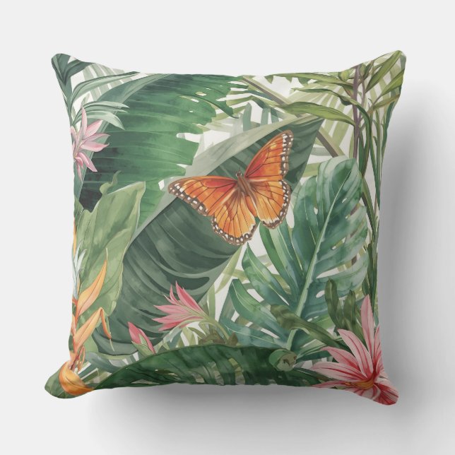 Coussin Forêt tropicale,Danse avec les papillons (Recto)