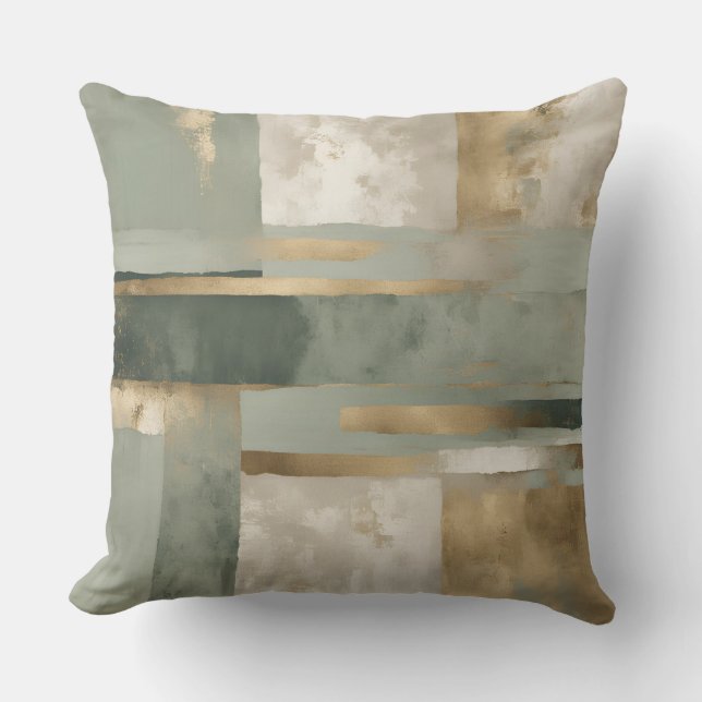 Coussin Forêt Vert Sage Or Beige Plat (Recto)