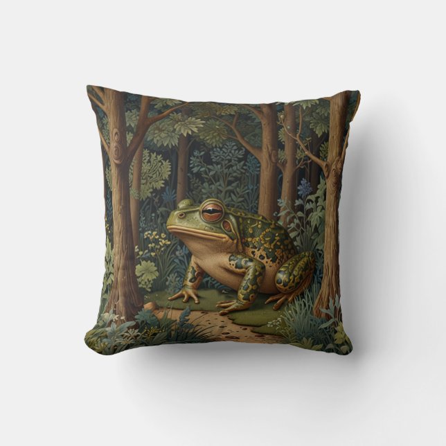 Coussin Forêt vintage de grenouilles à saumons (Recto)
