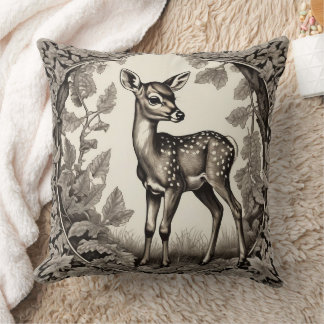 Coussin Forêt vintage Fawn Botanique Bébé Cerf