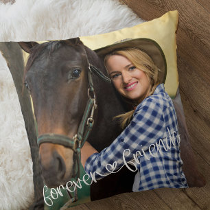 Coussin Forever Friends Carré Photo Love Heart Typographi