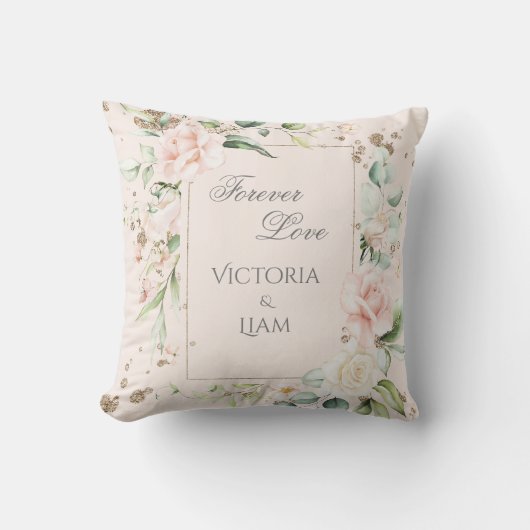 Coussin Forever Love Blush Aquarelle Floral Mariage (Recto)