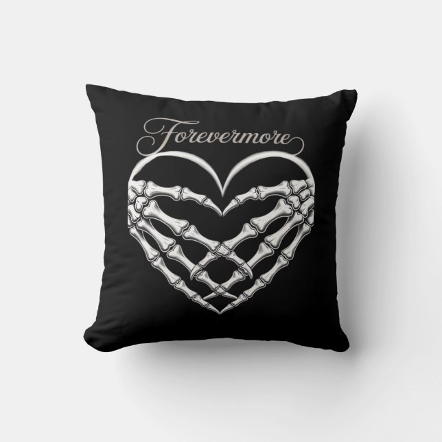 Coussin Forevermore Squelette Mains Coeur Romance gothique (Recto)