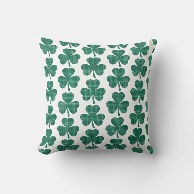 Coussin Forme de trèfle à carreaux vert classique (Recto)