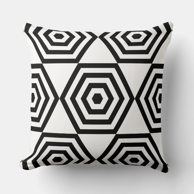 Coussin Forme géométrique Hexagone Abstraite en noir et bl (Recto)