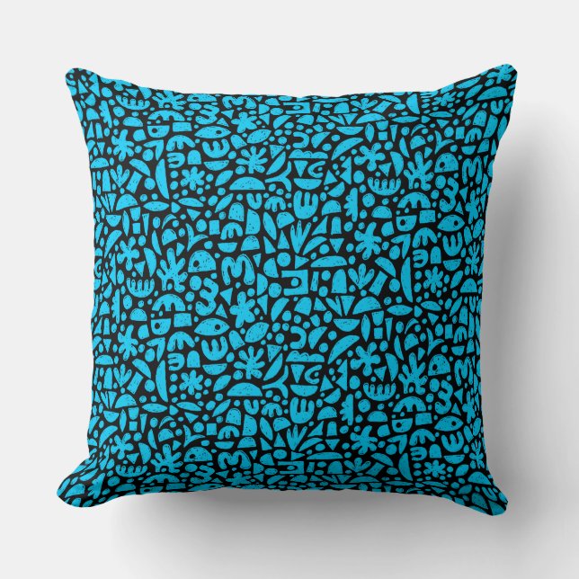 Coussin Formes Abstrait 140821 - Ciel bleu sur noir (Recto)