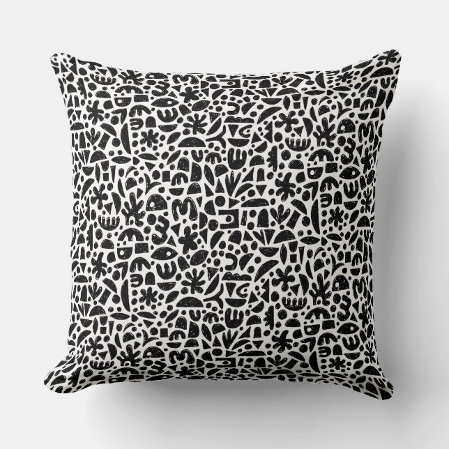 Coussin Formes Abstrait 140821 - Noir sur blanc (Recto)
