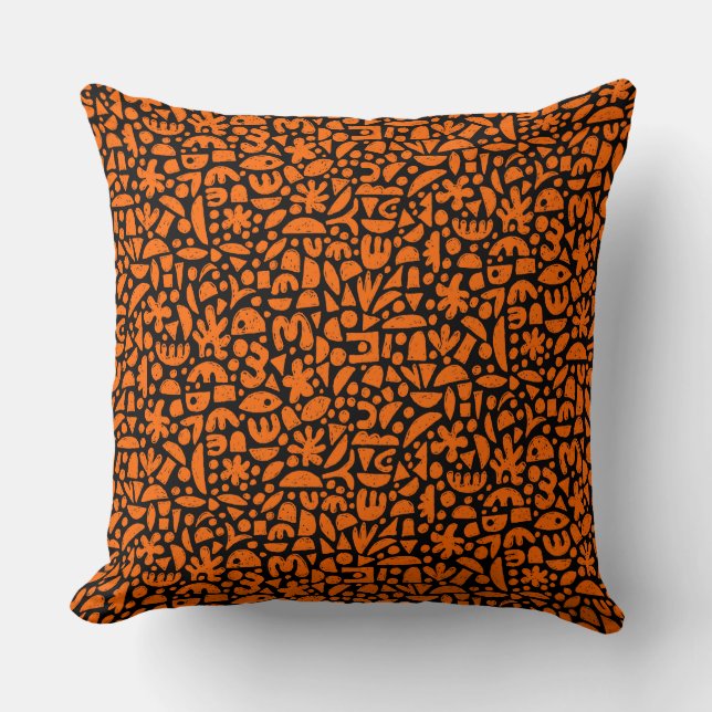 Coussin Formes Abstrait 140821 - orange sur noir (Recto)