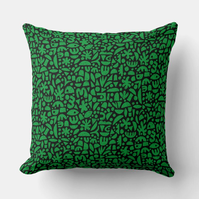 Coussin Formes Abstrait 140821 - Vert herbe sur noir (Recto)