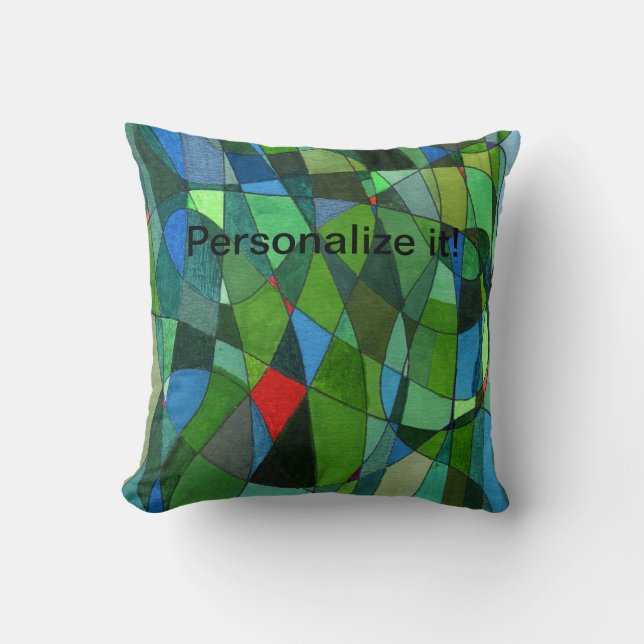 Coussin Formes courbes douces en vert cool et accents roug (Recto)