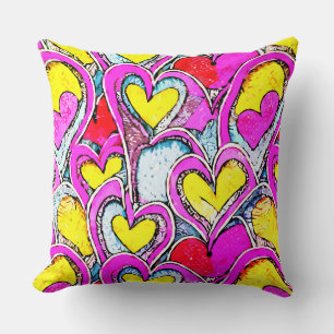 Coussin Formes de coeur couleur en mosaïque d'art