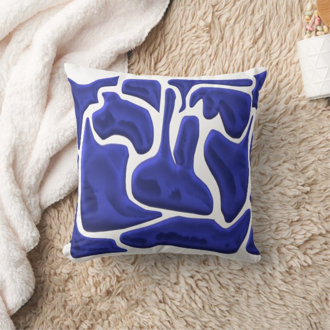 Coussin Formes fluides bleues abstraites – Art moderne 3D (Couverture)