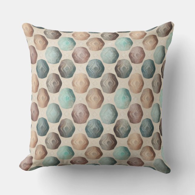 COUSSIN FORMES GÉOMÉTRIQUES BRUN BEIGE SARCELLE VERT (Recto)