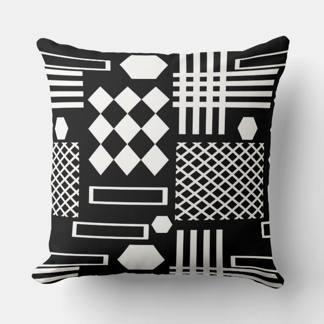 Coussin Formes géométriques noires et blanches scandinaves (Recto)