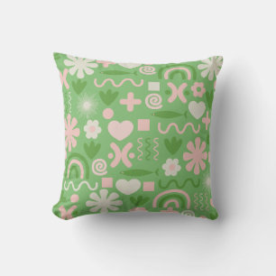 Coussin Formes mites Lime Vert et Motif rose