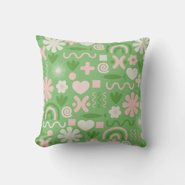 Coussin Formes mites Lime Vert et Motif rose (Recto)
