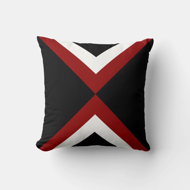 Coussin Formes rouges et blanches abstraites sur fond noir (Recto)