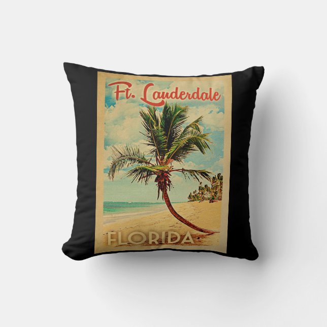 Coussin Fort Lauderdale Floride Palm Tree Beach Vintage (Recto)