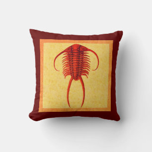 Coussin fossile rouge "Paleo-chic" Trilobite de