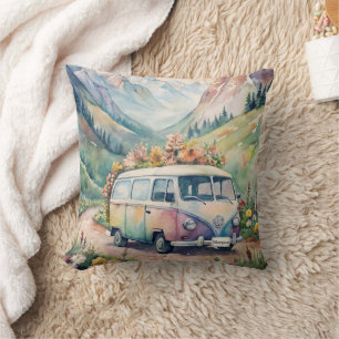 Coussin Fourgon aquarelle avec plaque de licence personnal
