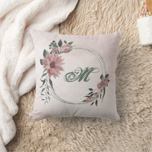 Coussin Fourre-tout romantique fleurs roses & feuilles ver