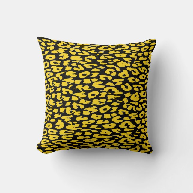 Coussin Fourrure à peau Empreinte de léopard jaune et noir (Recto)