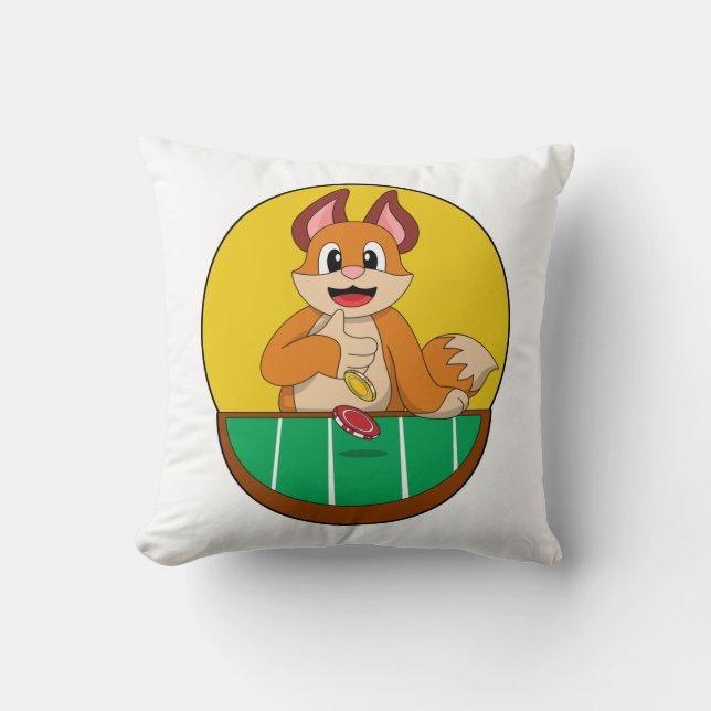 Coussin Fox at Poker avec des jetons de Poker (Recto)