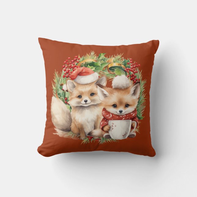 Coussin Fox Couple hiver Wire Noël (Recto)