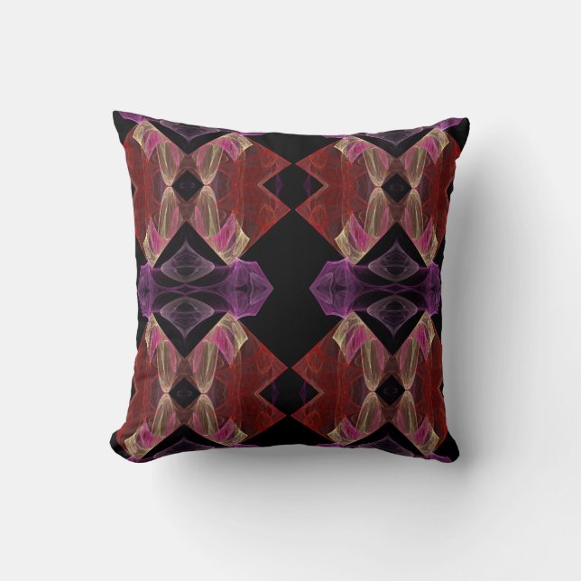 Coussin fractal Abstrait marron, rose et lavande (Recto)