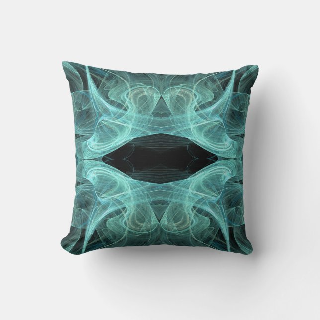 Coussin fractal Abstrait noir et Turquoise (Recto)