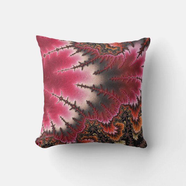 Coussin Fractal Abstrait Rouge Velours Style Nouille (Recto)