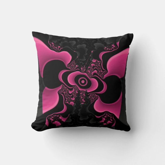 Coussin fractal papillon noir et rose (Recto)