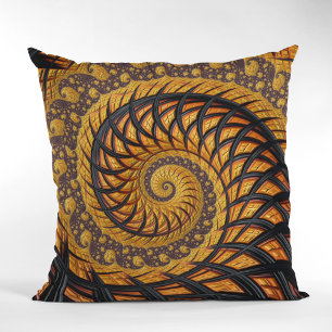 Coussin Fractale en spirale abstraite noire et or