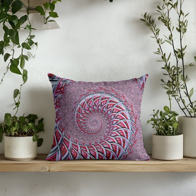 Coussin Fractale en spirale rouge abstraite (Créateur téléchargé)