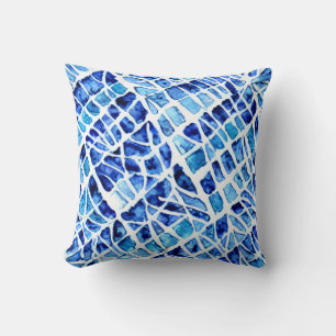 Coussin Fragments Aquarelle motif abstrait bleu indigo