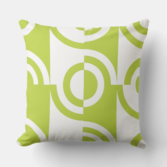 Coussin Fragments circulaires modernes Lime-Green & Blanc (Recto)
