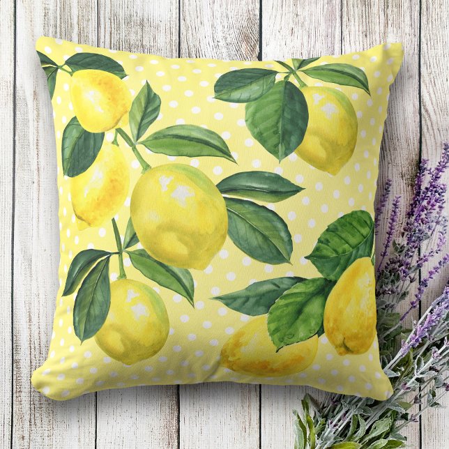 Coussin Fraîches pays citrons rustiques pois aquarelle (Créateur téléchargé)