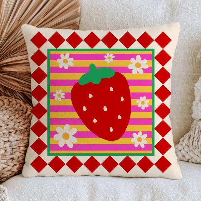 Coussin Fraise avec esthétique dopamine de marguerites bla (Créateur téléchargé)